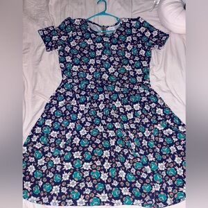 LuLaRoe Amelia Dress with Navy and Teal Floral Pattern